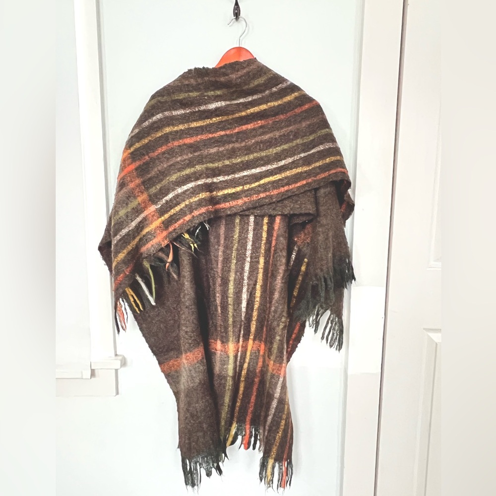 Vintage stripe 100% alpaca asymmetrical felted ruana / poncho / shawl